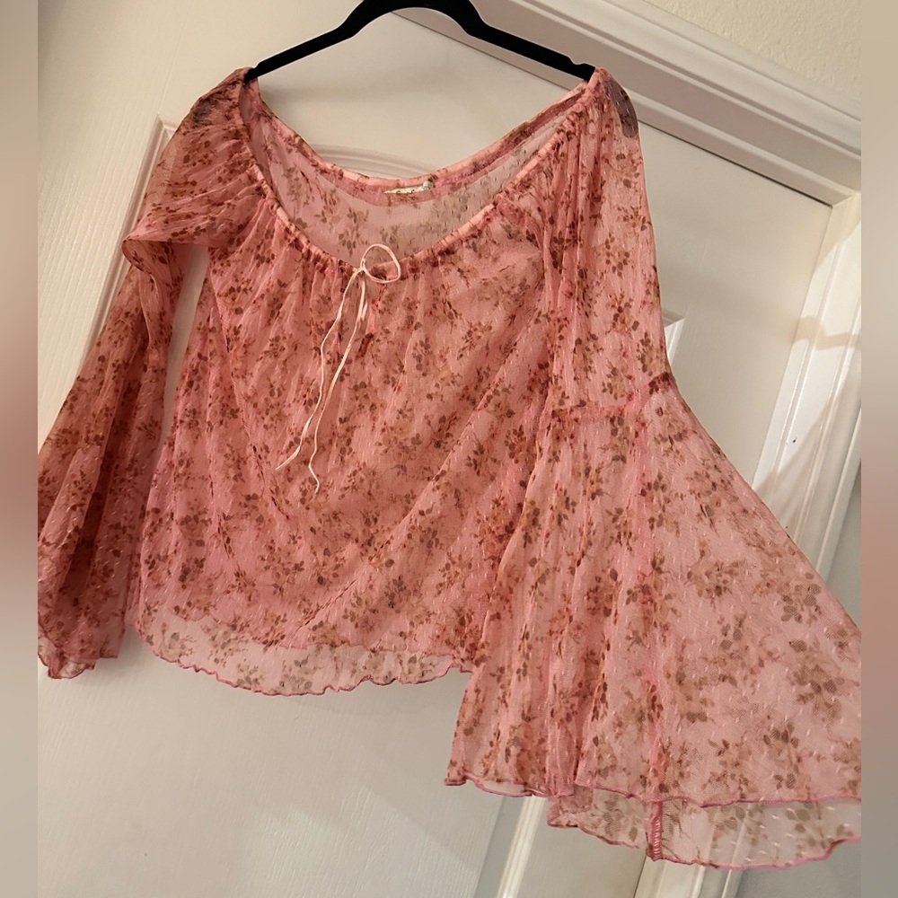 San souci pink mesh floral whimsical top size medium - Picture 2 of 4
